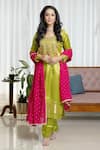 Buy_Saangi_Pink Organza, Chanderi Silk Foil Printing, Phoolvadi Lime Green Gajji Kurta Set _at_Aza_Fashions