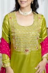 Saangi_Pink Organza, Chanderi Silk Foil Printing, Phoolvadi Lime Green Gajji Kurta Set _Online_at_Aza_Fashions