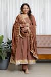 Buy_Saangi_Brown Silk, Brocade Sequins, Lace, Zari Round Neck Dusky Anarkali Set _at_Aza_Fashions