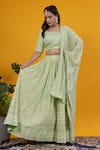 Saangi_Green Georgette Embroidery, Sequins Scoop Pastel Sage Chikankari Lehenga Set _Online_at_Aza_Fashions