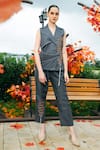 Buy_Shagun Nagi The Label_Gray Denim, Cotton Embroidery Collared Shirt And Pant Set _at_Aza_Fashions