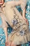 Buy_Shagun Nagi The Label_Beige Organza, Dupion, Silk Embroidery Collared Ruffle Applique Dress _Online_at_Aza_Fashions
