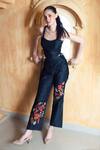 Buy_Shagun Nagi The Label_Black Denim, Cotton Embroidery Square Neck Cropped Blouse And Pant Set _at_Aza_Fashions