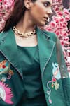 Buy_Shagun Nagi The Label_Green Denim, Cotton Embroidery Round Neck Tulip Stem Blazer Set _Online_at_Aza_Fashions