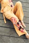 Shagun Nagi The Label_Orange Denim, Cotton Applique, Embroidery Collared Petals Shirt And Pant Set _Online_at_Aza_Fashions
