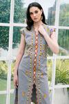 Buy_Shagun Nagi The Label_Gray Organza Embroidery Scallop Dress _Online_at_Aza_Fashions