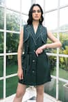 Buy_Shagun Nagi The Label_Green Denim, Cotton Notched Neck Back Butterfly Blazer Dress _at_Aza_Fashions