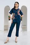 Buy_Shagun Nagi The Label_Blue Denim, Cotton Embroidery Collared Flower Shirt And Pant Set _at_Aza_Fashions