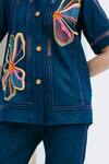 Shop_Shagun Nagi The Label_Blue Denim, Cotton Embroidery Collared Flower Shirt And Pant Set _Online_at_Aza_Fashions