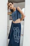 Buy_Shagun Nagi The Label_Blue Denim, Cotton Square Neck Shimmer Corset Skirt Set _Online_at_Aza_Fashions