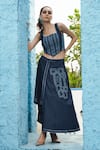 Shop_Shagun Nagi The Label_Blue Denim, Cotton Square Neck Shimmer Corset Skirt Set _at_Aza_Fashions