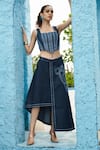 Shop_Shagun Nagi The Label_Blue Denim, Cotton Square Neck Shimmer Corset Skirt Set _Online_at_Aza_Fashions