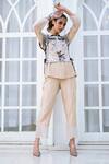 Buy_Shagun Nagi The Label_Beige Denim, Cotton Embroidery Round Neck, Dragonfly Waistcoat Pant Set _at_Aza_Fashions