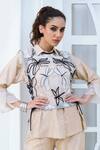 Shop_Shagun Nagi The Label_Beige Denim, Cotton Embroidery Round Neck, Dragonfly Waistcoat Pant Set _Online_at_Aza_Fashions