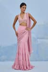 Buy_Chamee And Palak_Blush Georgette, Silk, Net Sequins, Razia Pre-drape Saree And Blouse Set _at_Aza_Fashions