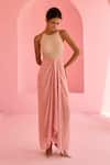Buy_Chamee And Palak_Pink Georgette, Silk Beads, Embroidery, Sequins Halter Neck Bodice Dress _at_Aza_Fashions