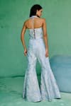 Shop_Chamee And Palak_Blue Dupion, Silk Embroidery, Sequins Halter Neck Mahin Top And Flared Pant Set _at_Aza_Fashions
