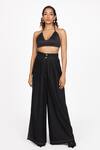 Buy_Dev And Viv_Black Lycra Plain Wide Legged Trouser _at_Aza_Fashions