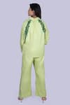 Shop_Jajobaa_Lime Denim Fabric Flowers, Pearls, Crystals, Embellished Shirt And Pant Co-ord Set _at_Aza_Fashions