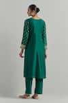 Shop_Ikshita Choudhary_Green Chanderi, Net Embroidery Split V-neck Kurta Set _at_Aza_Fashions