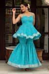Buy_Pomcha Jaipur_Blue Georgette Gota Patti, Galiyan Bandhej Pattern Peplum Kurta Sharara Set _Online_at_Aza_Fashions