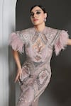 Buy_Opus Atelier_Mauve Tulle, Net, Satin Embroidery, Beads, Sequins, Feathers Christina Gown _Online_at_Aza_Fashions