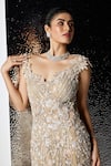 Buy_Opus Atelier_Ivory Tulle, Satin Sequins, Beads, Embroidery V-neck Alice Gown _Online_at_Aza_Fashions