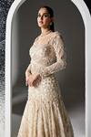 Opus Atelier_Ivory Tulle, Net, Satin Beads, Sequins Sweetheart Neck Aurelle Embroidered Gown _Online_at_Aza_Fashions
