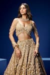 Shop_Opus Atelier_Gold Net, Tulle Sequins, Beads, Embroidery, Metallic Thread Cielo Lehenga Set _Online_at_Aza_Fashions