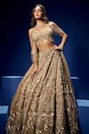 Opus Atelier_Gold Net, Tulle Sequins, Beads, Embroidery, Metallic Thread Cielo Lehenga Set _at_Aza_Fashions