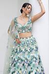 Buy Opus Atelier Green Tulle, Net Embroidery, Sequins Sweetheart Neck Floral Lehenga Set Online at Aza Fashions Buy_Opus Atelier_Green Tulle, Net Embroidery, Sequins Sweetheart Neck Floral Lehenga Set _Online_at_Aza_Fashions