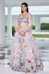 Buy_Opus Atelier_Pink Net, Tulle Sequins, Embroidery Sweetheart Neck Lehenga Set _at_Aza_Fashions