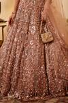 Shop_Opus Atelier_Peach Tulle, Net Mirrors, Embroidery, Sequins V-neck Lehenga Set _Online_at_Aza_Fashions