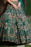 Opus Atelier_Emerald Green Net, Tulle Embroidery, Sequins, Geometric Pattern Lehenga Set _Online_at_Aza_Fashions