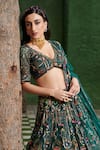 Buy_Opus Atelier_Emerald Green Net, Tulle Embroidery, Sequins, Geometric Pattern Lehenga Set _Online_at_Aza_Fashions
