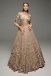 Opus Atelier Gold Tulle, Net, Satin Sequins, Embroidery, Zari V-neck Megan Lehenga Set Online at Aza Fashions Opus Atelier_Gold Tulle, Net, Satin Sequins, Embroidery, Zari V-neck Megan Lehenga Set _Online_at_Aza_Fashions