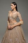Buy Opus Atelier Gold Tulle, Net, Satin Sequins, Embroidery, Zari V-neck Megan Lehenga Set Online at Aza Fashions Buy_Opus Atelier_Gold Tulle, Net, Satin Sequins, Embroidery, Zari V-neck Megan Lehenga Set _Online_at_Aza_Fashions