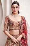 Opus Atelier_Red Tulle, Net Embroidery, Beads, Sequins, Zari Dilara Bridal Lehenga Set _Online_at_Aza_Fashions