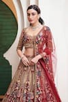 Buy_Opus Atelier_Red Tulle, Net Embroidery, Beads, Sequins, Zari Dilara Bridal Lehenga Set _Online_at_Aza_Fashions
