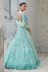 Shop_Opus Atelier_Aqua Tulle, Satin, Net Embroidery, Sequins Turquoise Celeste Lehenga Set _at_Aza_Fashions
