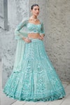 Buy_Opus Atelier_Aqua Tulle, Satin, Net Embroidery, Sequins Turquoise Celeste Lehenga Set _at_Aza_Fashions
