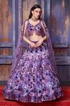 Buy_Opus Atelier_Purple Tulle, Net Sequins, Beads, Embroidery, Applique, Corsage Lehenga Set _at_Aza_Fashions
