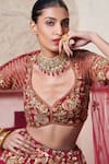 Opus Atelier_Magenta Tulle, Net Embroidery, Zari, Sequins, And Gold Bridal Lehenga Set _Online_at_Aza_Fashions