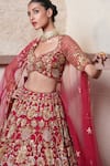 Shop_Opus Atelier_Magenta Tulle, Net Embroidery, Zari, Sequins, And Gold Bridal Lehenga Set _at_Aza_Fashions