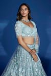 Opus Atelier_Sky Blue Net, Tulle Sequins, Beads, Embroidery, Stones, Powder Lehenga Set _Online_at_Aza_Fashions