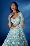 Buy_Opus Atelier_Sky Blue Net, Tulle Sequins, Beads, Embroidery, Stones, Powder Lehenga Set _Online_at_Aza_Fashions