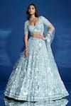 Shop_Opus Atelier_Sky Blue Net, Tulle Sequins, Beads, Embroidery, Stones, Powder Lehenga Set _at_Aza_Fashions