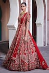 Buy_Opus Atelier_Red Tulle, Net, Satin Embroidery, Sequins, Beads, Sederah Bridal Lehenga Set _Online_at_Aza_Fashions