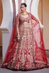 Buy_Opus Atelier_Red Tulle, Net, Satin Embroidery, Sequins, Beads, Sederah Bridal Lehenga Set _at_Aza_Fashions