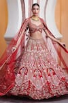 Shop_Opus Atelier_Red Tulle, Net, Satin Embroidery, Sequins, Beads, Sederah Bridal Lehenga Set _at_Aza_Fashions